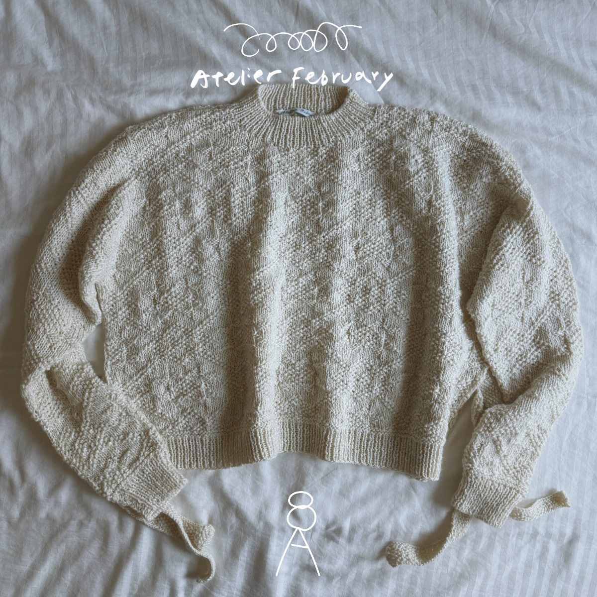 Wanderlust 03 relaxed 質感暗花米牛奶色綁帶毛衣 (ID: 93729)